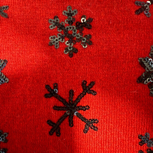 Talbots Lambswool Blend Snowflake Sequin Sweater Pullover Red 3/4 Sleeves Size S - Picture 5 of 7